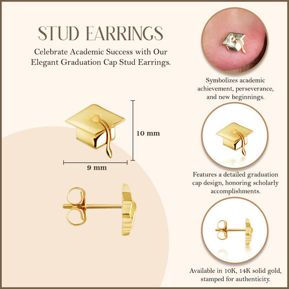 Yellow Gold Graduation Cap Stud Earrings