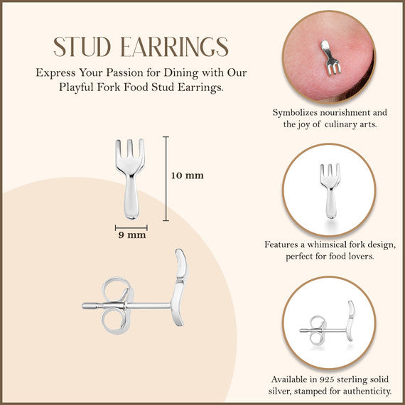 .925 Sterling Silver Fork Food Stud Earrings