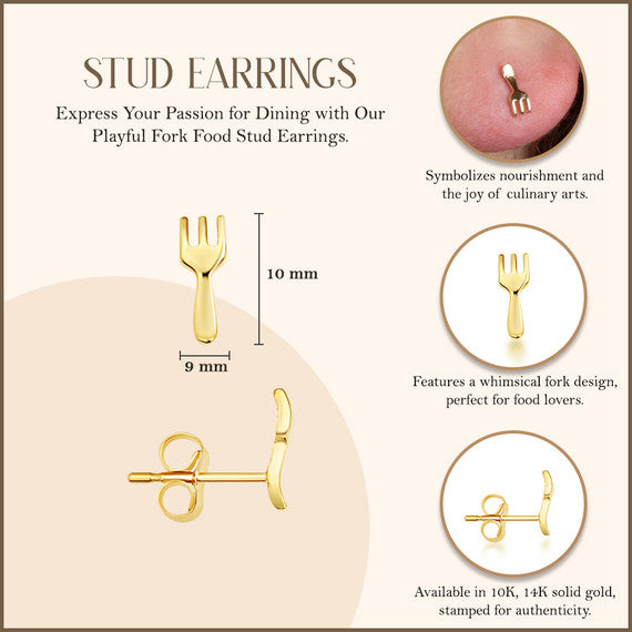 Yellow Gold Fork Food Stud Earrings