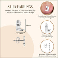 .925 Sterling Silver Western Cowboy Boots Stud Earrings