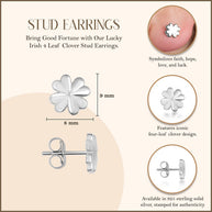 .925 Sterling Silver Lucky Irish 4 Leaf Clover Stud Earrings