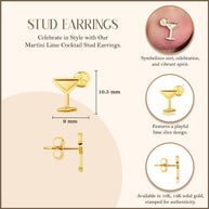 Yellow Gold Martini Lime Cocktail Stud Earrings