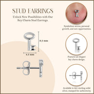 .925 Sterling Silver Key Charm Stud Earrings