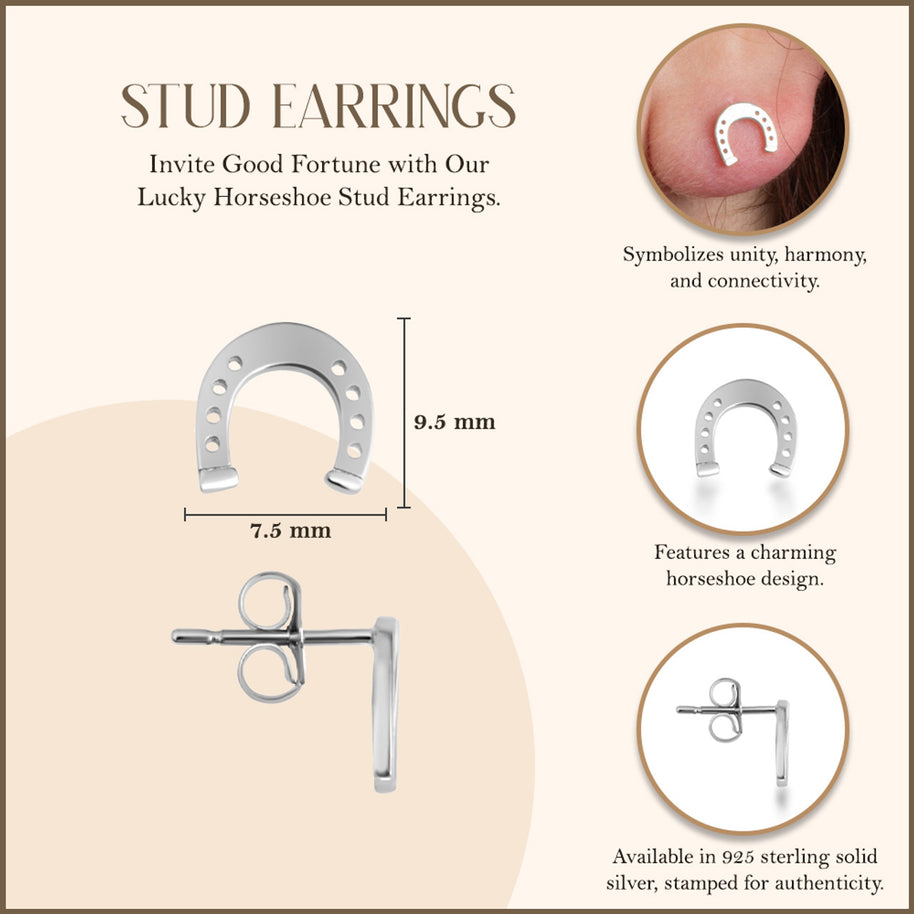 .925 Sterling Silver Lucky Horseshoe Stud Earrings