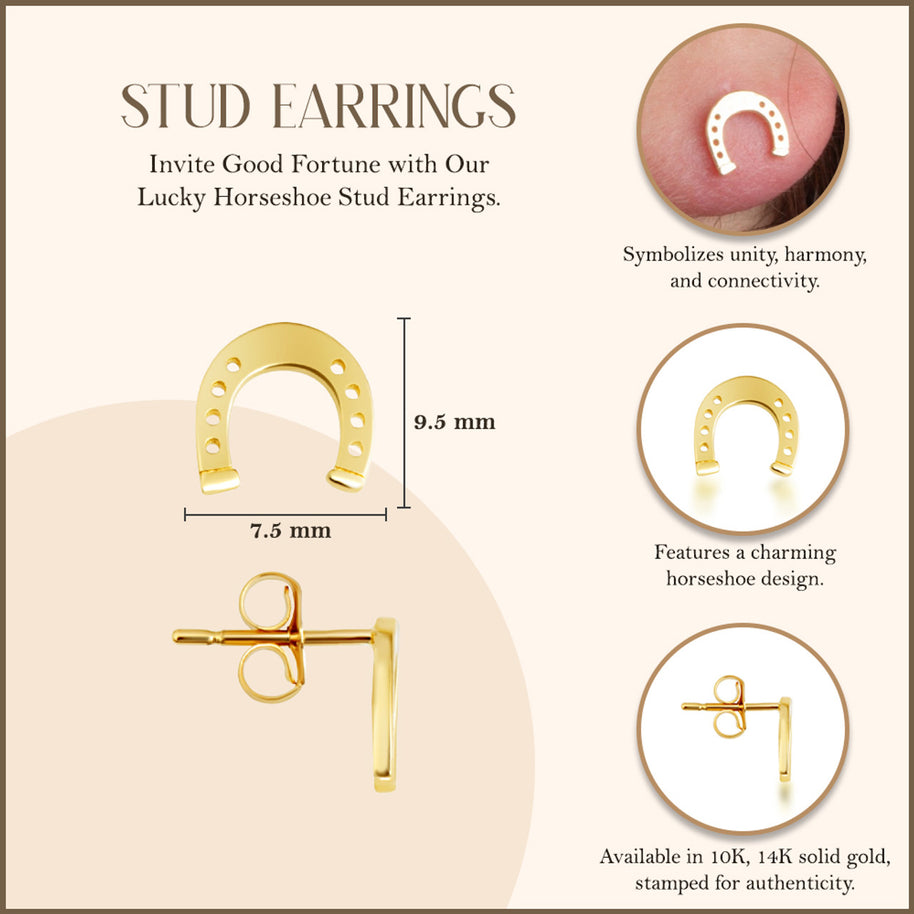 Yellow Gold Lucky Horseshoe Stud Earrings