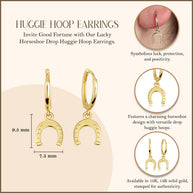 Yellow Gold Lucky Horseshoe Drop Huggie Hoop Earrings