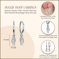 .925 Sterling Silver Flip Flop Beach Sandals Drop Huggie Hoop Earrings