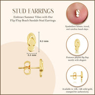 Yellow Gold Flip Flop Beach Sandals Stud Earrings