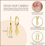 Yellow Gold Flip Flop Beach Sandals Drop Huggie Hoop Earrings