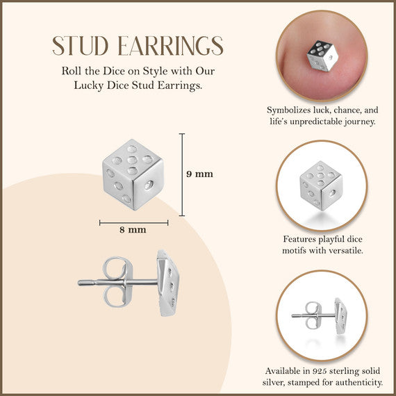 .925 Sterling Silver Lucky Dice Stud Earrings