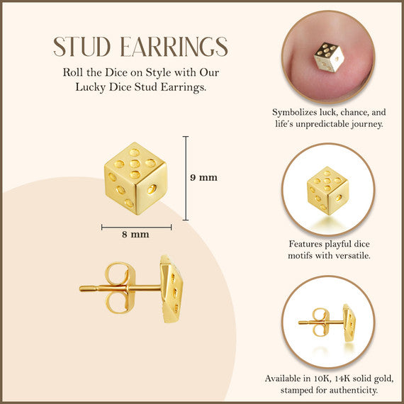 Yellow Gold Lucky Dice Stud Earrings