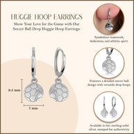 .925 Sterling Silver Soccer Ball Athletic Sports Drop Huggie Hoop Earrings