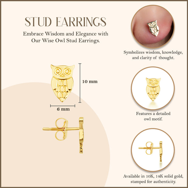 Yellow Gold Owl Stud Earrings