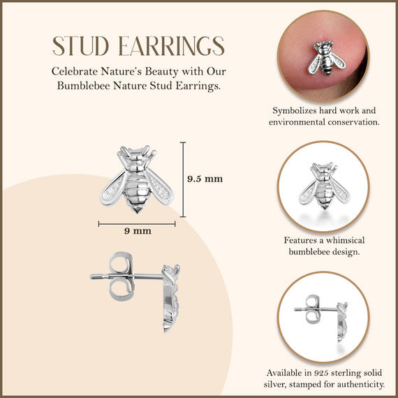 .925 Sterling Silver Bumblebee Stud Earrings