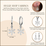 .925 Sterling Silver Winter Snowflake Drop Huggie Hoop Earrings