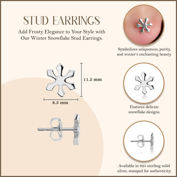 .925 Sterling Silver Winter Snowflake Stud Earrings