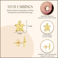 Yellow Gold Sea Turtle Ocean Stud Earrings