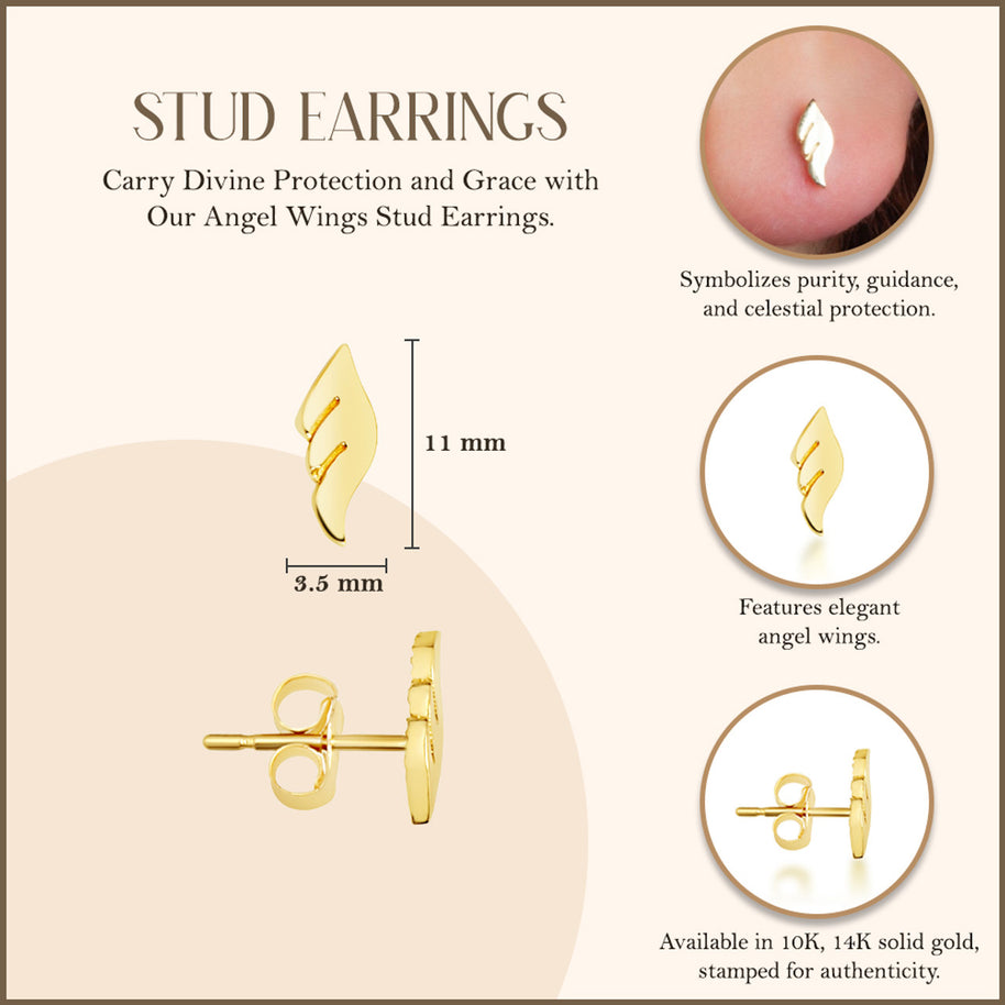 Yellow Gold Angel Wings Stud Earrings