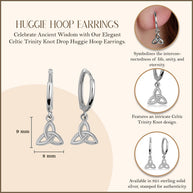 .925 Sterling Silver Celtic Trinity Knot Irish Drop Huggie Hoop Earrings