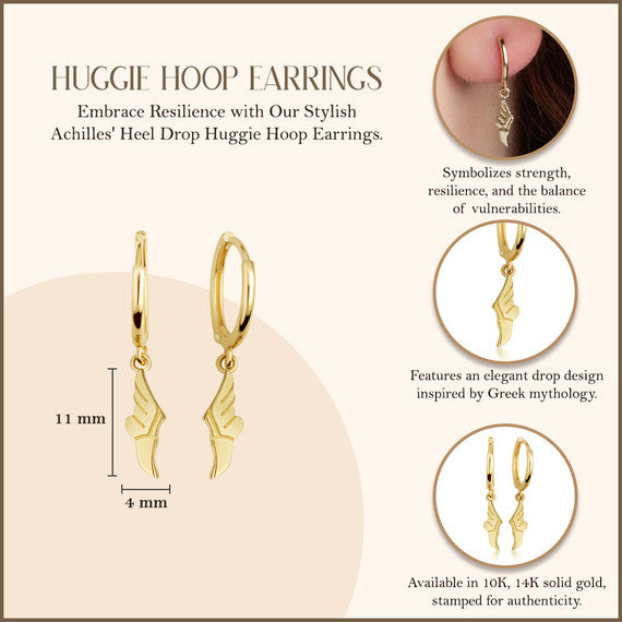 Yellow Gold Achilles' Heel Drop Huggie Hoop Earrings