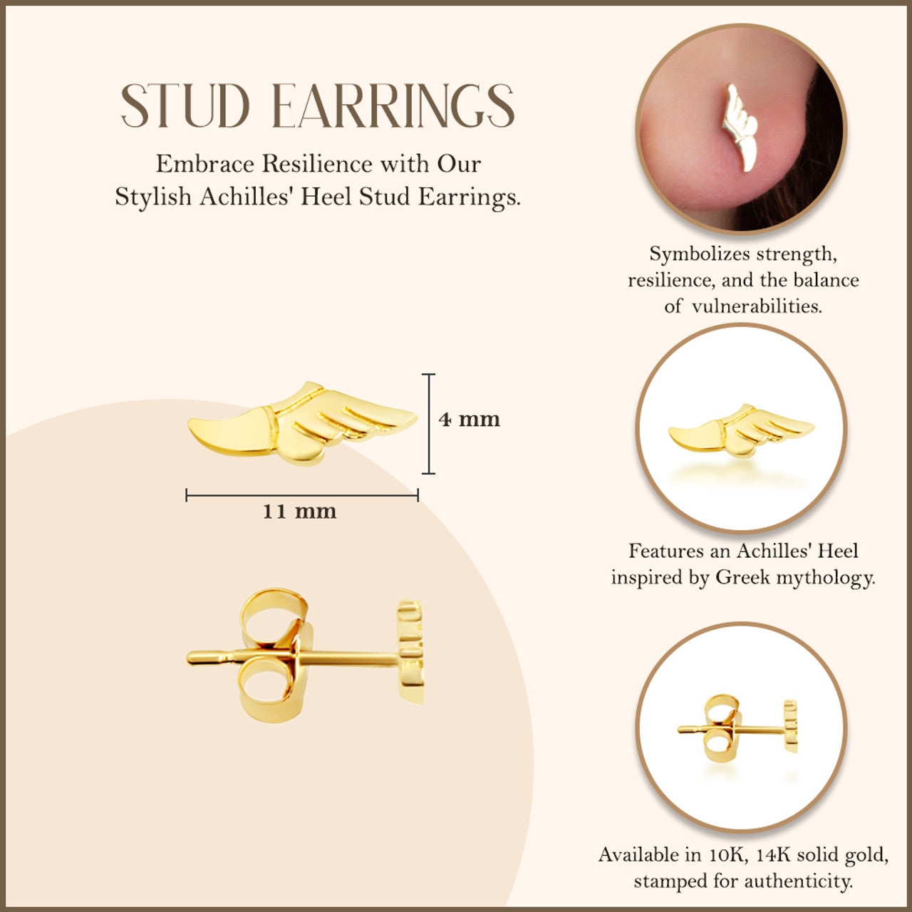 Yellow Gold Achilles' Heel Stud Earrings