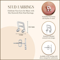 .925 Sterling Silver Sixteenth Music Note Stud Earrings