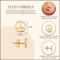 Yellow Gold Peace Sign Boho Stud Earrings