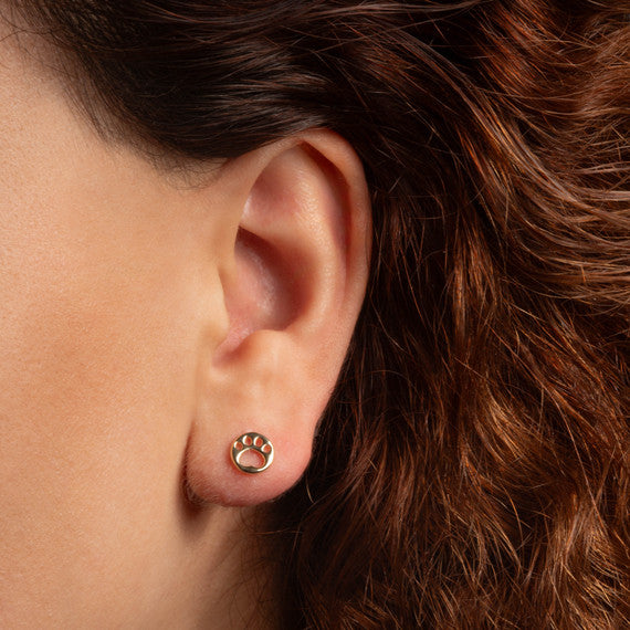 Yellow Gold Dog Paw Print Pet Stud Earrings
