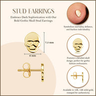 Yellow Gold Gothic Skull Stud Earrings