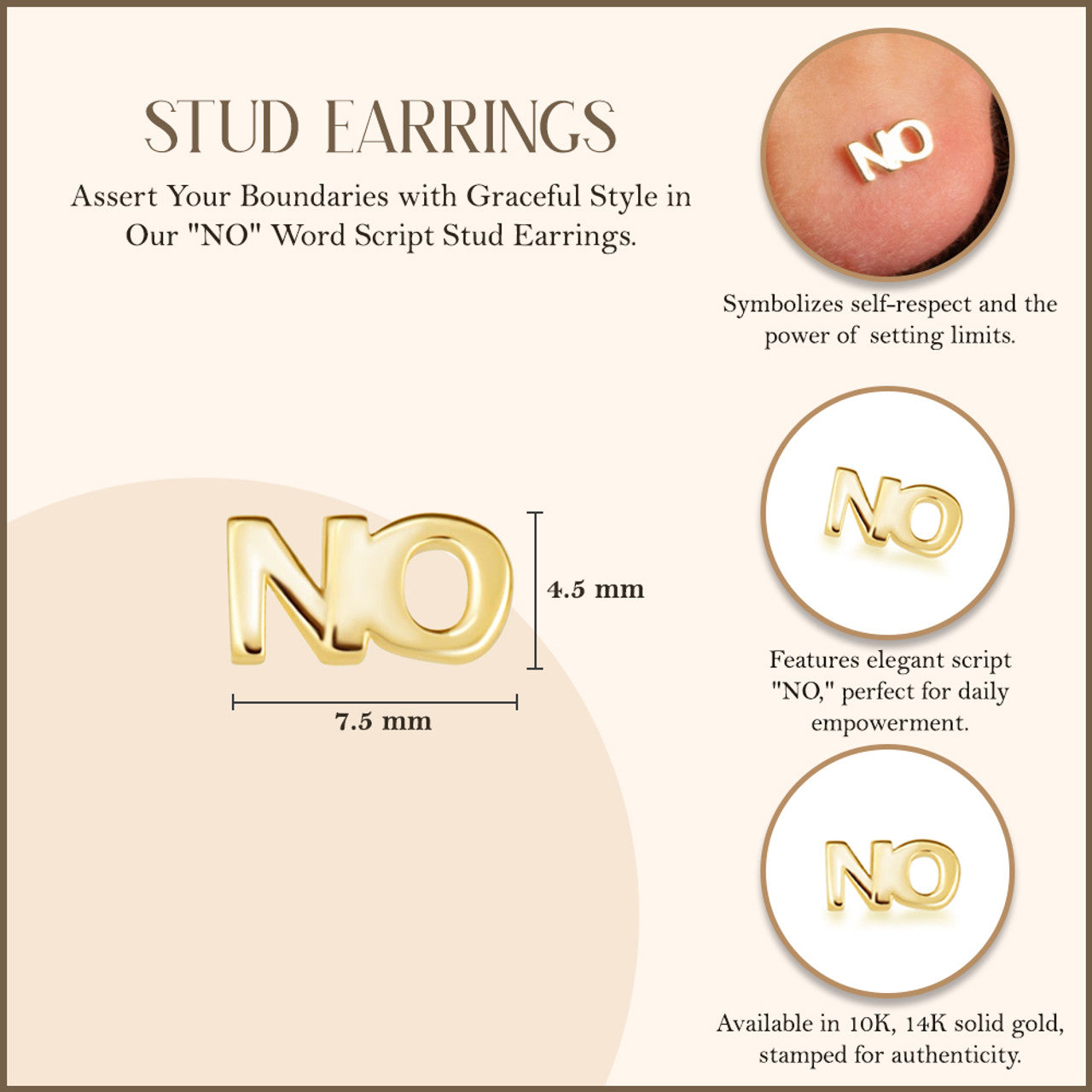 Yellow Gold Yes & No Stud Earrings