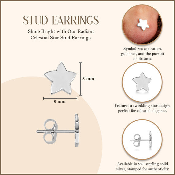 .925 Sterling Silver Celestial Star Stud Earrings