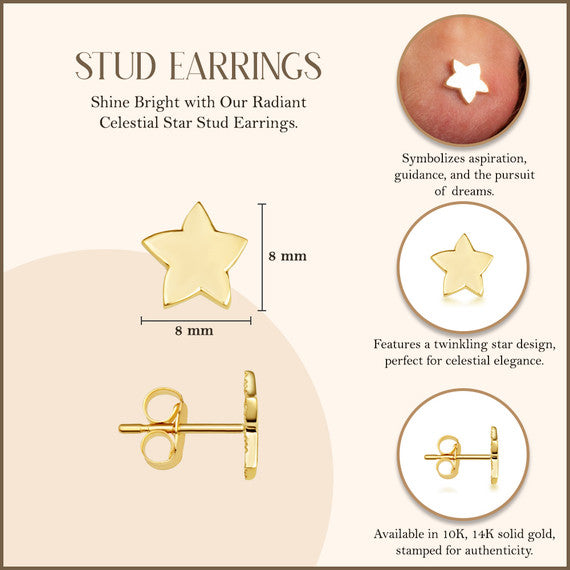Yellow Gold Celestial Star Stud Earrings