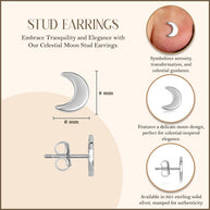 .925 Sterling Silver Celestial Moon Stud Earrings