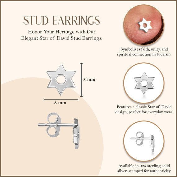 .925 Sterling Silver Jewish Star Of David Stud Earrings