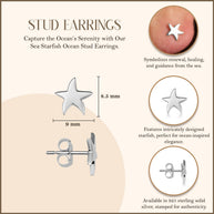 .925 Sterling Silver Sea Starfish Ocean Stud Earrings