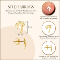 Yellow Gold Tropical Palm Tree Stud Earrings
