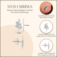 .925 Sterling Silver Fern Leaf Stud Earrings