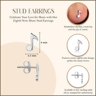 .925 Sterling Silver Eighth Note Music Stud Earrings
