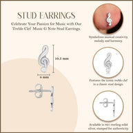 .925 Sterling Silver Treble Clef Music G Note Stud Earrings