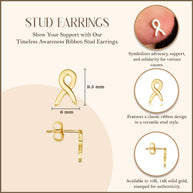 Yellow Gold Awareness Ribbon Stud Earrings