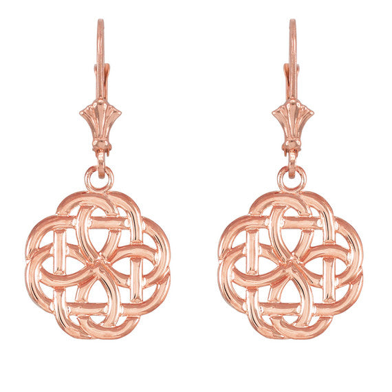 14k Rose Gold Eternity Trinity Knot Earrings