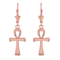 Gold Egyptian Ankh Cross Leverback Earrings (Available in Yellow/Rose/White Gold)