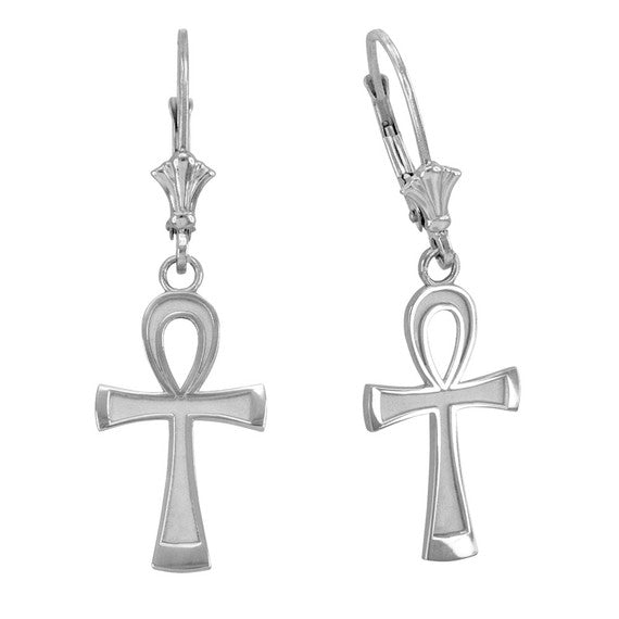 Gold Egyptian Ankh Cross Leverback Earrings (Available in Yellow/Rose/White Gold)