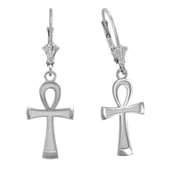 Gold Egyptian Ankh Cross Leverback Earrings (Available in Yellow/Rose/White Gold)