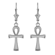 Gold Egyptian Ankh Cross Leverback Earrings (Available in Yellow/Rose/White Gold)