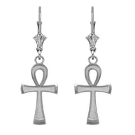 .925 Sterling Silver Egyptian Ankh Cross Leverback Earrings
