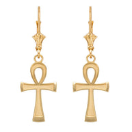 Gold Egyptian Ankh Cross Leverback Earrings (Available in Yellow/Rose/White Gold)