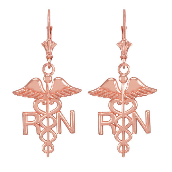 Gold Registered Nurse RN Caduceus Earrings(Available in Yellow/Rose/White Gold)