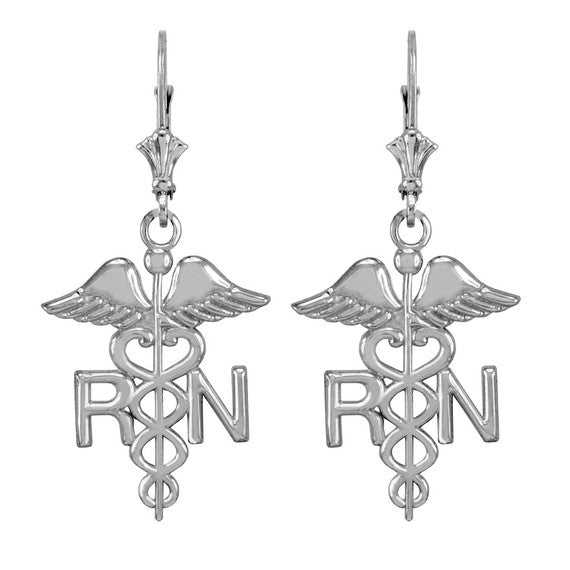 Gold Registered Nurse RN Caduceus Earrings(Available in Yellow/Rose/White Gold)