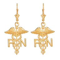 Gold Registered Nurse RN Caduceus Earrings(Available in Yellow/Rose/White Gold)